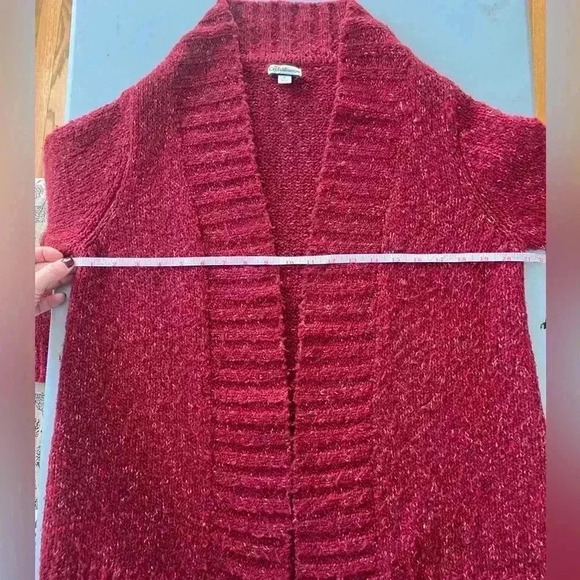 CROFT & BARROW burgundy chunky knit cardigan topper mid length M boho bohemian - Picture 5 of 6